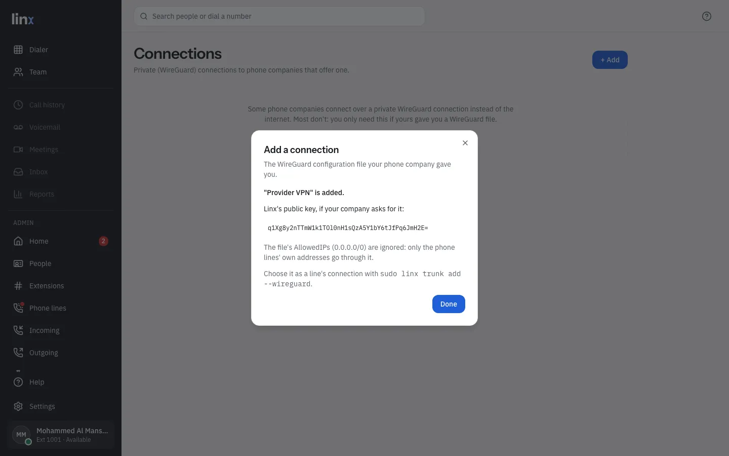 A connection added