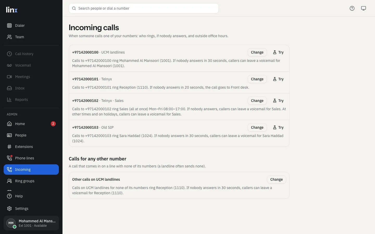 Incoming calls