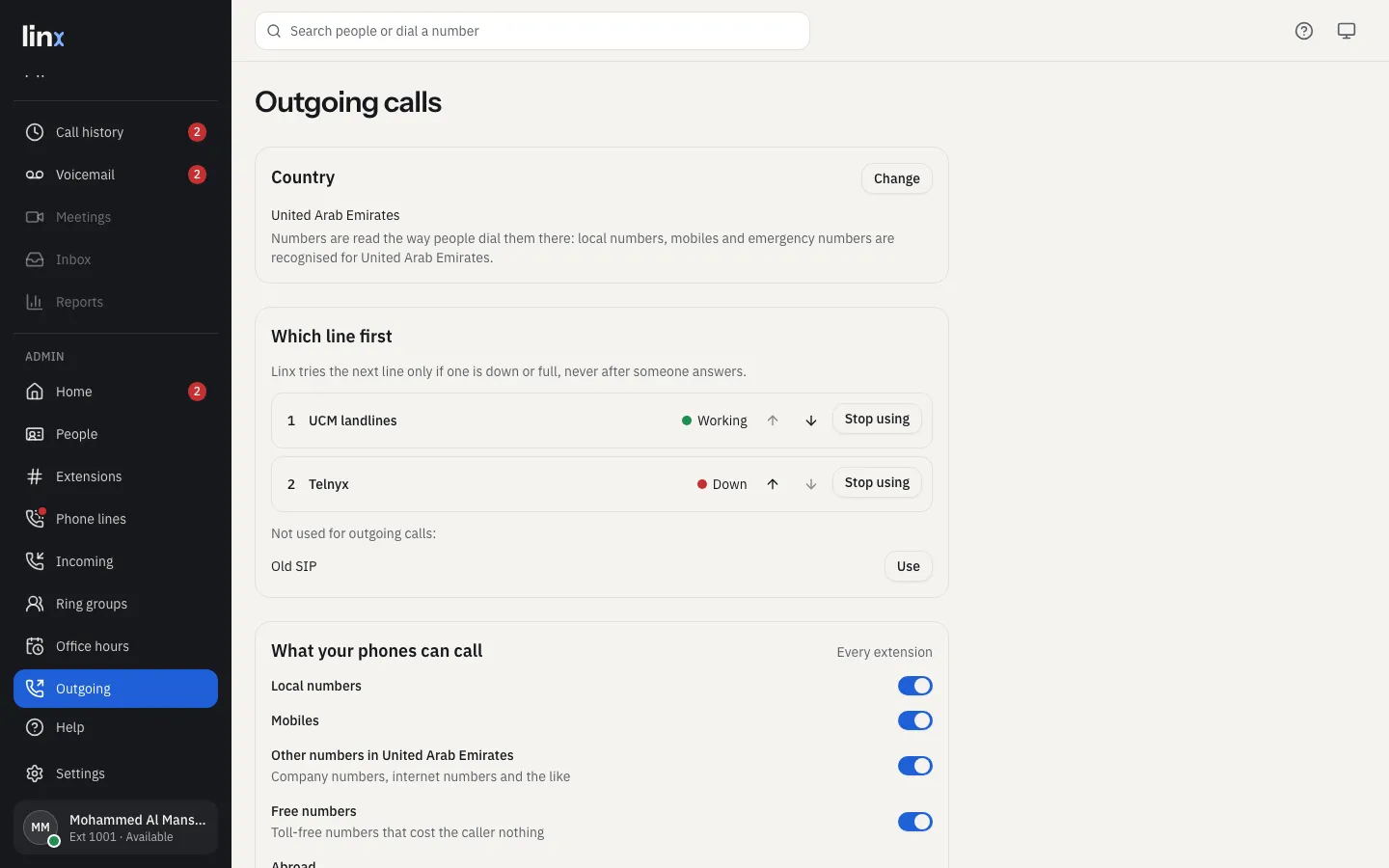 Outgoing calls